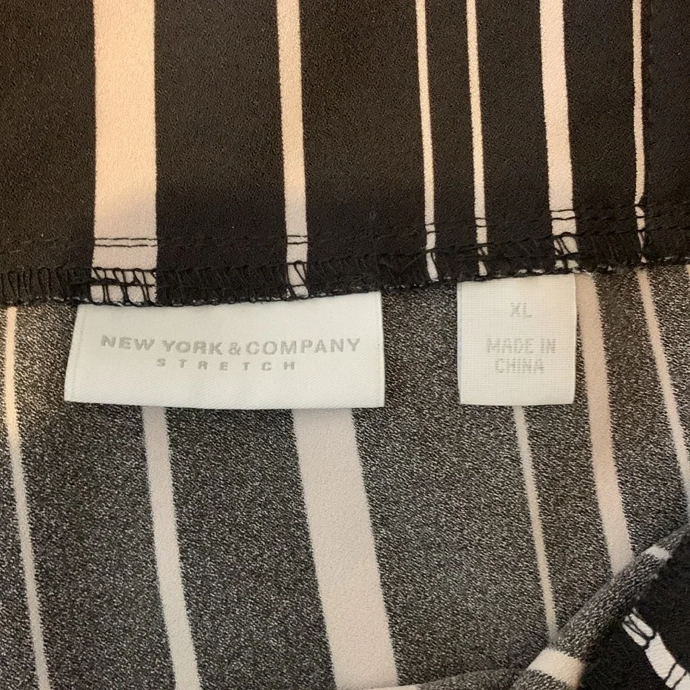 New York & Company Black and White Striped maxi skirt high slit XL paper bag